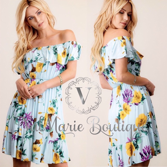 ValMarie Dresses & Skirts - Breezy off shoulder turquoise floral dress